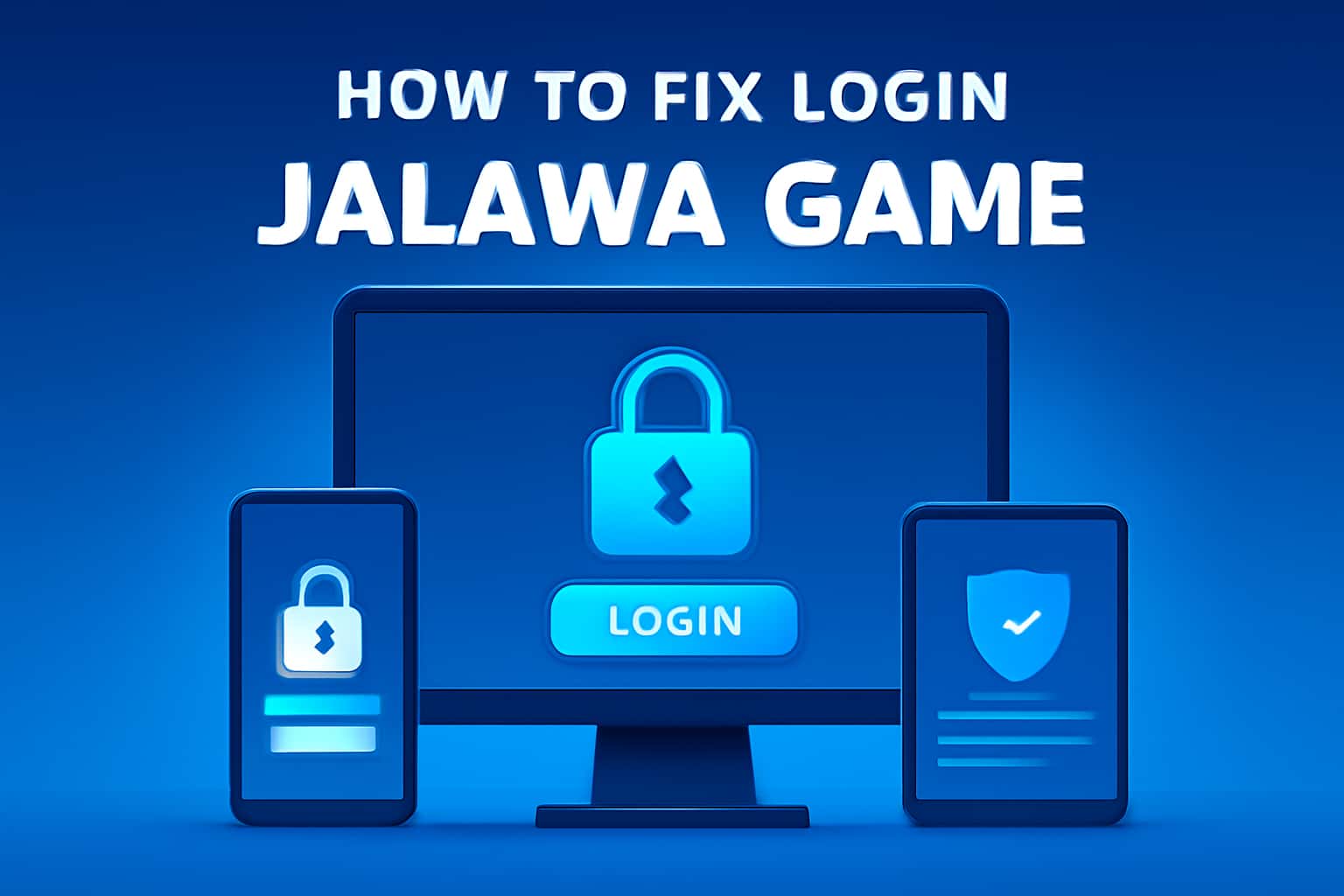 Informational scene illustrating solutions for fixing login issues in Jalawa Game.